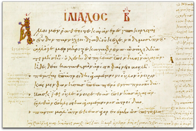 A page from “Venetus A,” 10th-century manuscript of Homer’s Iliad