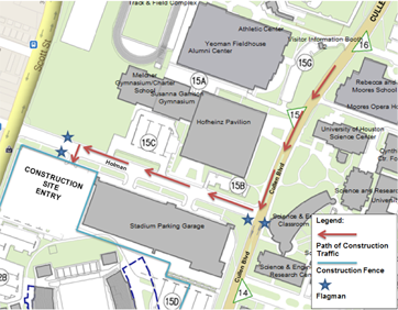 Stadium Construction Traffic Route - UH Campus - July 2013