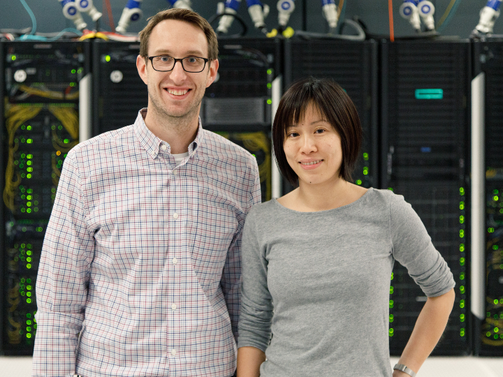 Jakoah Brgoch and Judy Wu pictured in server room