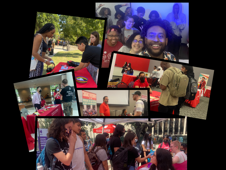 6 photos staked showing images of students at resource fairs.