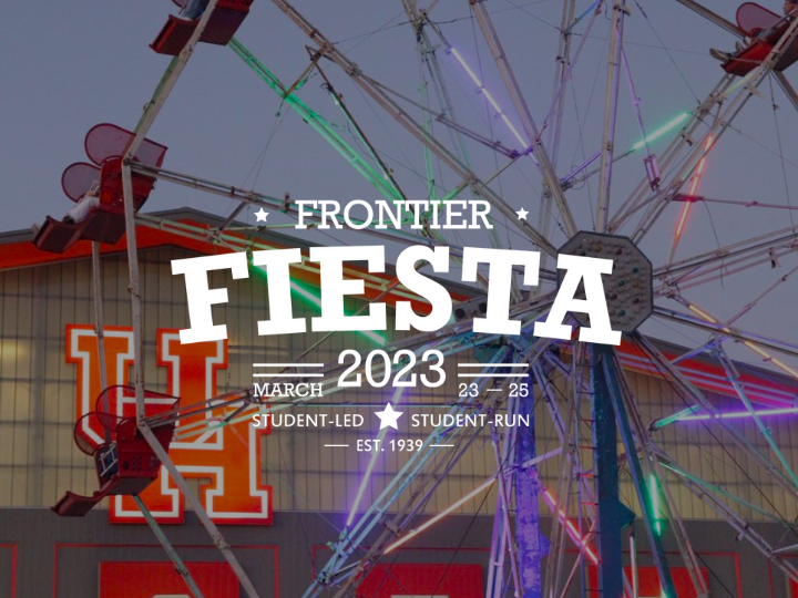 Frontier Fiesta logo. Ferris wheel on the background