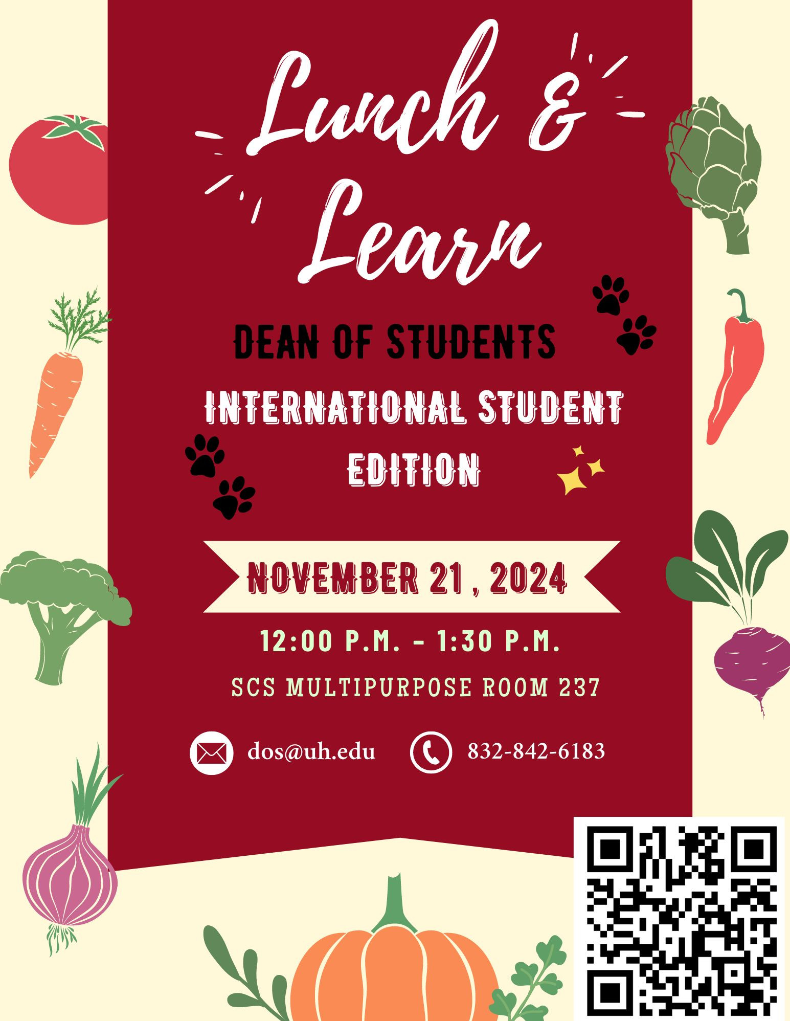 Flyer for event with red banner, pale yellow background, and fall harvest graphics.