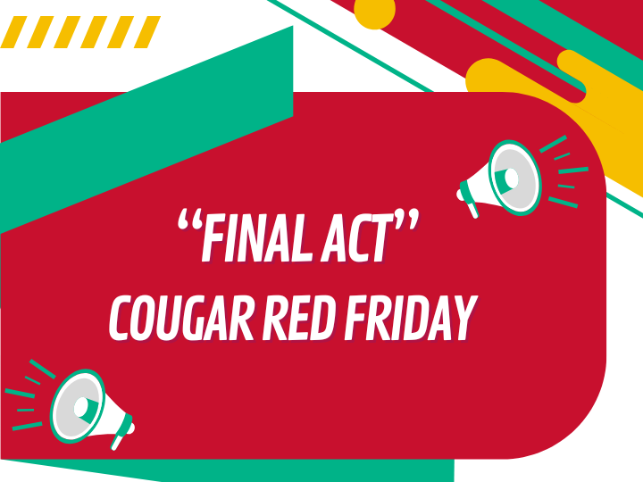Cougar Red Friday final act with microphones and zig zig lines
