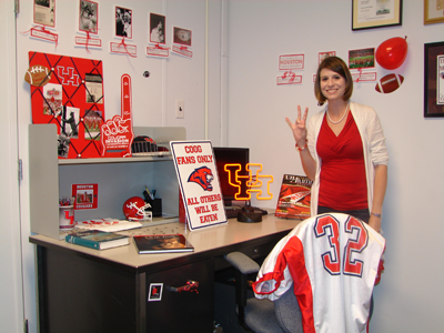 DeVille decorated her office with neon, old photos and paraphernalia.