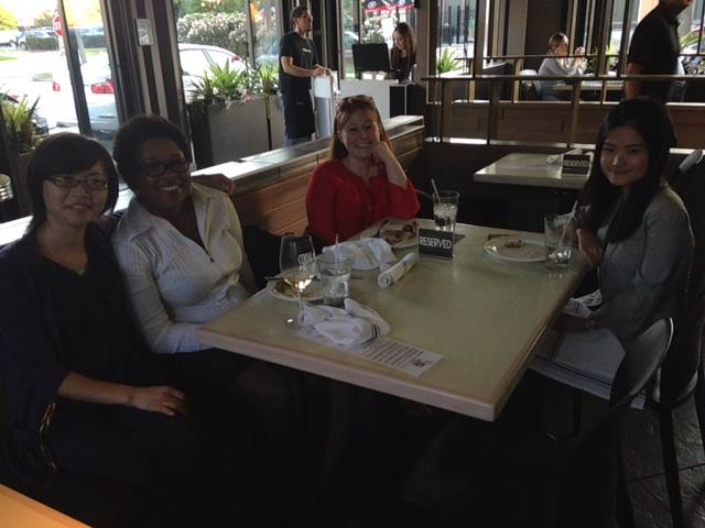 (from left) Grad direct Dr Lan Ni with current grad students Bianca See, Holly Prevost, and Yao Yao — at Cook & Collins.