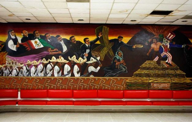 Chicano mural painted in 1973 by artists from the Mexican American Youth Organization (MAYO) and donated to the University of Houston.