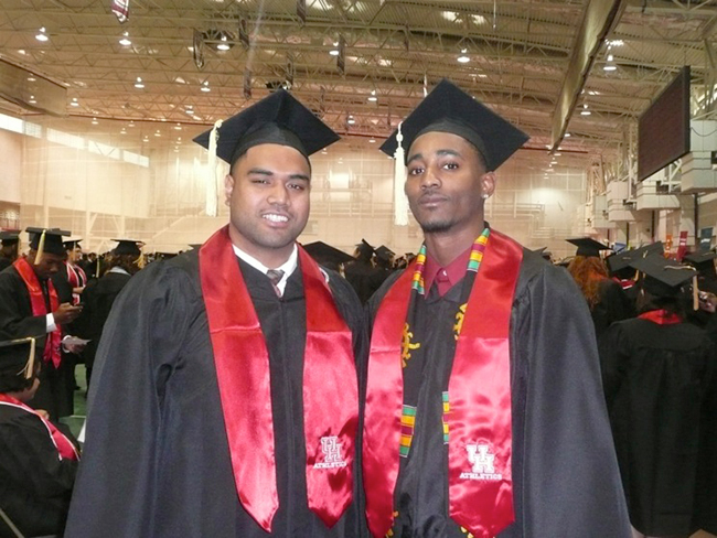 Sociology graduates Matangi Tonga and Chance Blackmon.