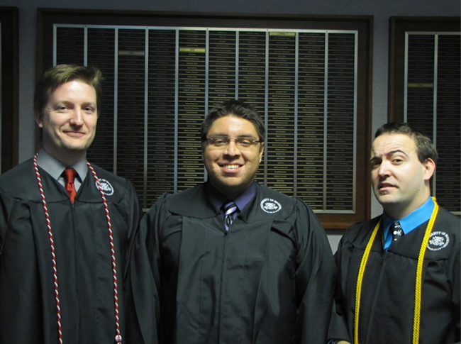 Perfect GPA summa cum laude graduates from left to right: Joe Lazzaro, Juan Carlos Rozo and Kristoffer Harrington.