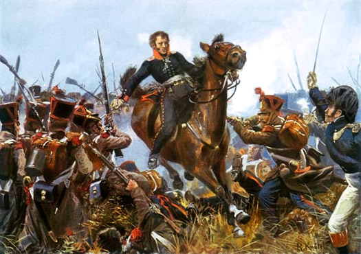 French grenadiers of the line defend against an attack by Prussian infantry in the 3 day battle of Leipzig.