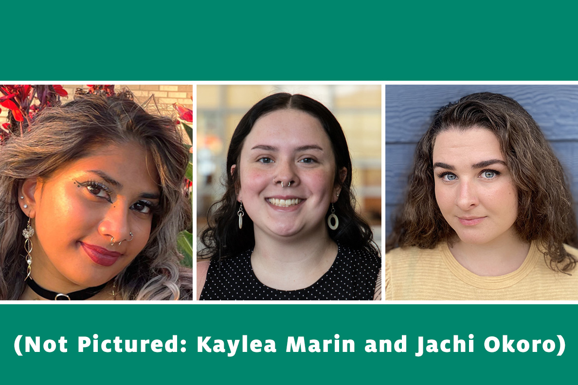 Congratulations to Kaylea Marin (not pictured), Manal Mathew, Katerina Munoz, Jachi Okoro (not pictured), and Katerina Solyst for receiving the newly instituted Undergraduate Scholarships for Sociology Majors for 2023-2024.