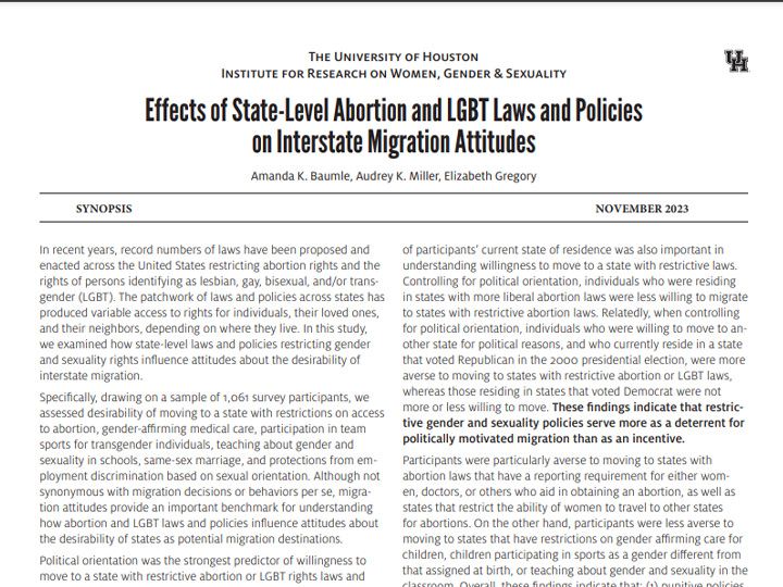 Effects of State-Level Abortion and LGBT Laws and Policies on Interstate Migration Attitudes