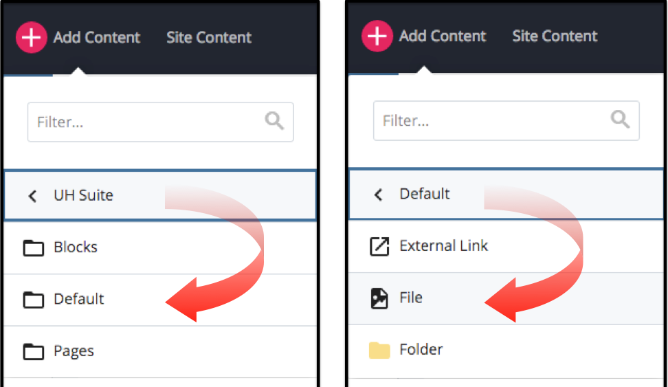 CMS Trainee Add Content Menu - Default Items