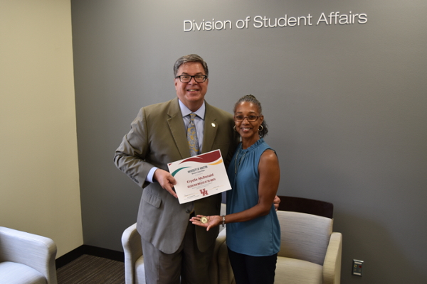Crystle McDonald (Right), Assistant Director, CSD, for the Justin Dart Jr. Student Accessibility Center, pictured with Interim Vice President, Dr. Daniel Maxwell.