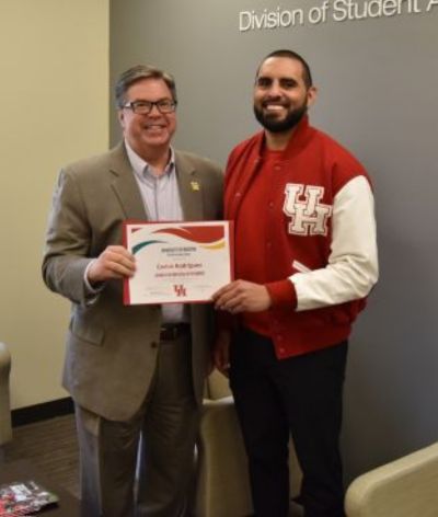 Carlos Rodriguez (Right), Sales and Event Manager at the Student Centers, pictured with Interim Vice President, Dr. Daniel Maxwell.