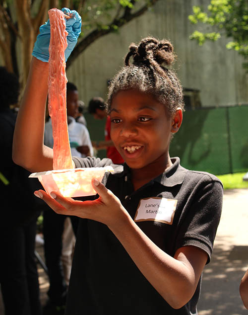 Students got a science lesson while making slime during a visit to UH Tuesday.