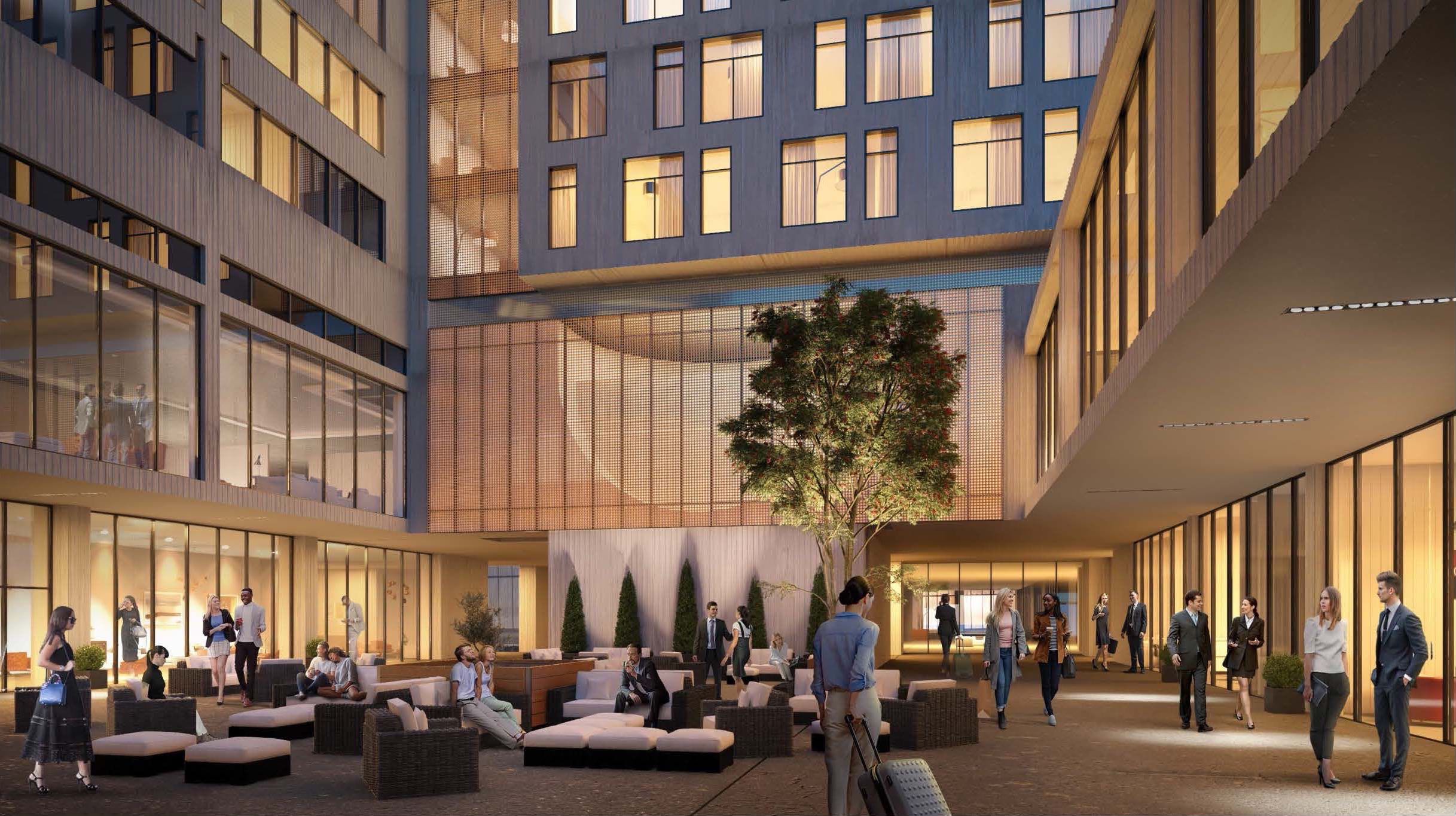 Hilton courtyard; preliminary conceptual rendering/MAQE