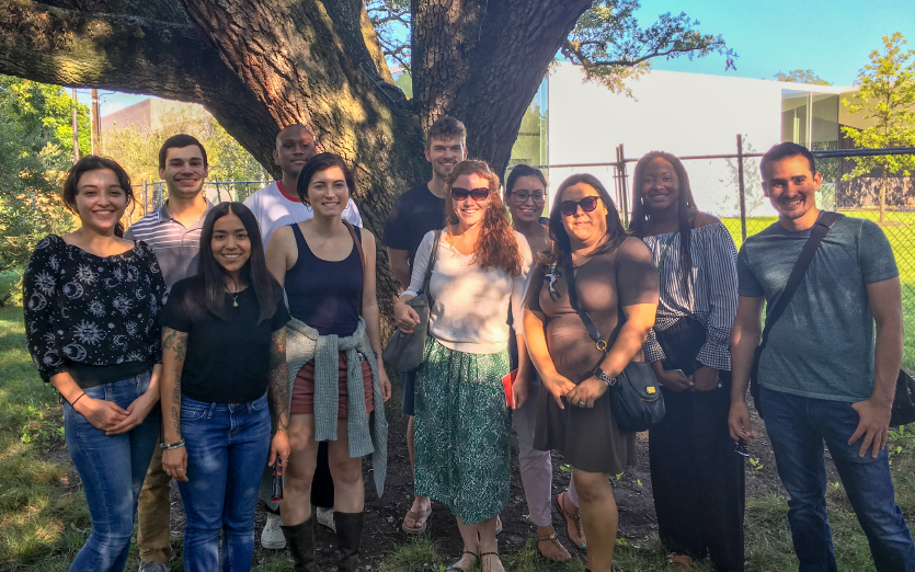 group of students pose at the Menil Art Museum