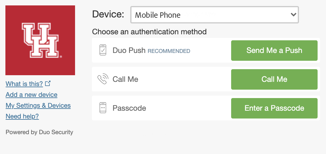 DUO Authentication Options