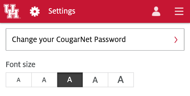 UH Go CougarNet Password reset in Settings