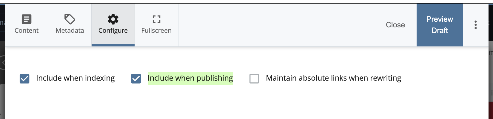 Page: Edit Configuration for Publishability settings