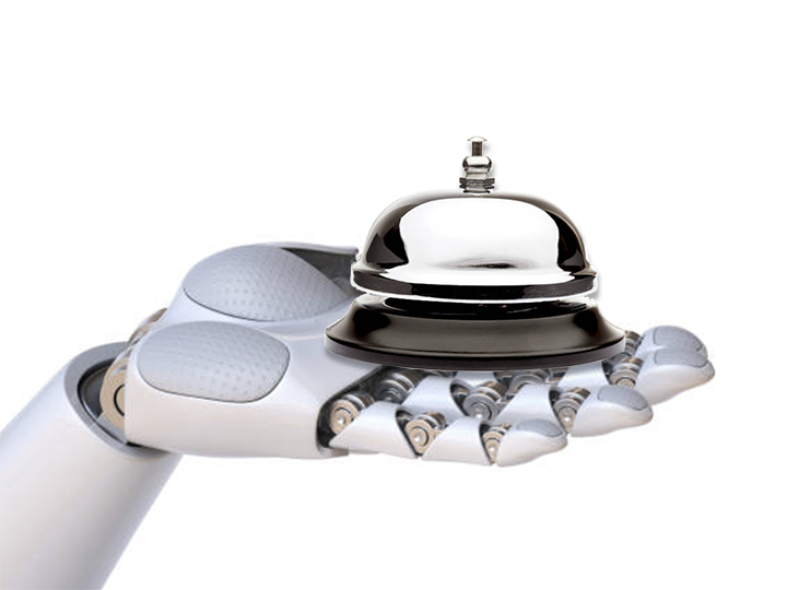 Robot hand with bell sitting in its palm