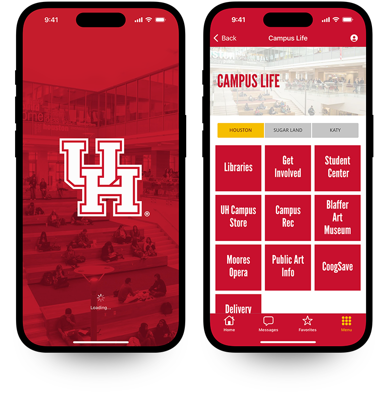 two iPhones showing the UH Go App