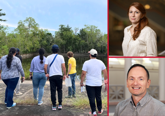 Students visiting the UH coastal center and the LSU rivers studies center; top right: Professor Dalia Munenzon; bottom right: Professor Matthew Johnson
