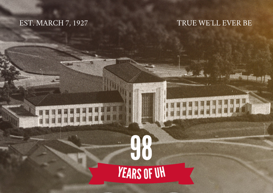Image of original Ezekiel Cullen with banner at the bottom that reads: ''98 YEARS OF UH''