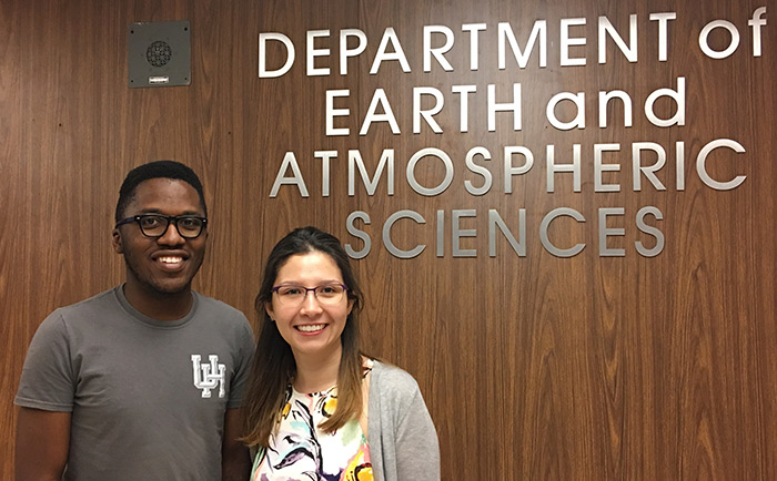 Second-year Geology Ph.D. students Lucien Nana Yobo and Carolina Ramon-Duenas.