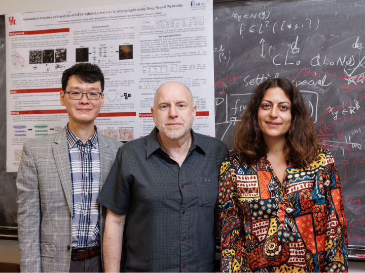 UH Mathematics Professor Demetrio Labate (center) with graduate student Michela Marini (right) and Assistant Professor Yabo Niu (left).