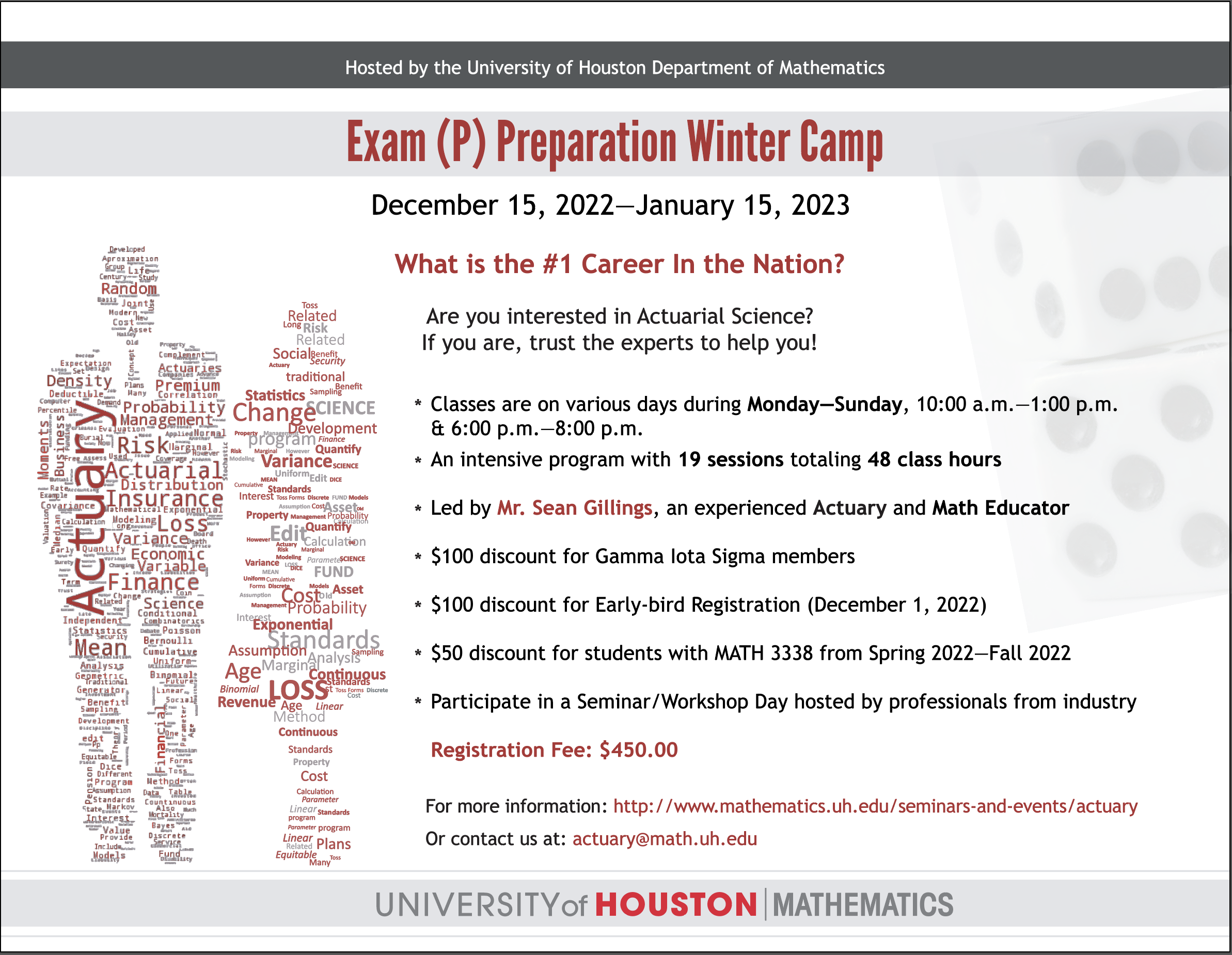 Actuarial Science Winter Camp Exam (P) Preparation University of Houston