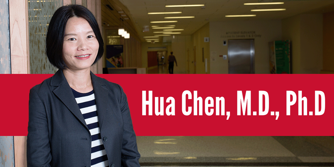 Headshot of Dr. Chen with a red bar and her name 