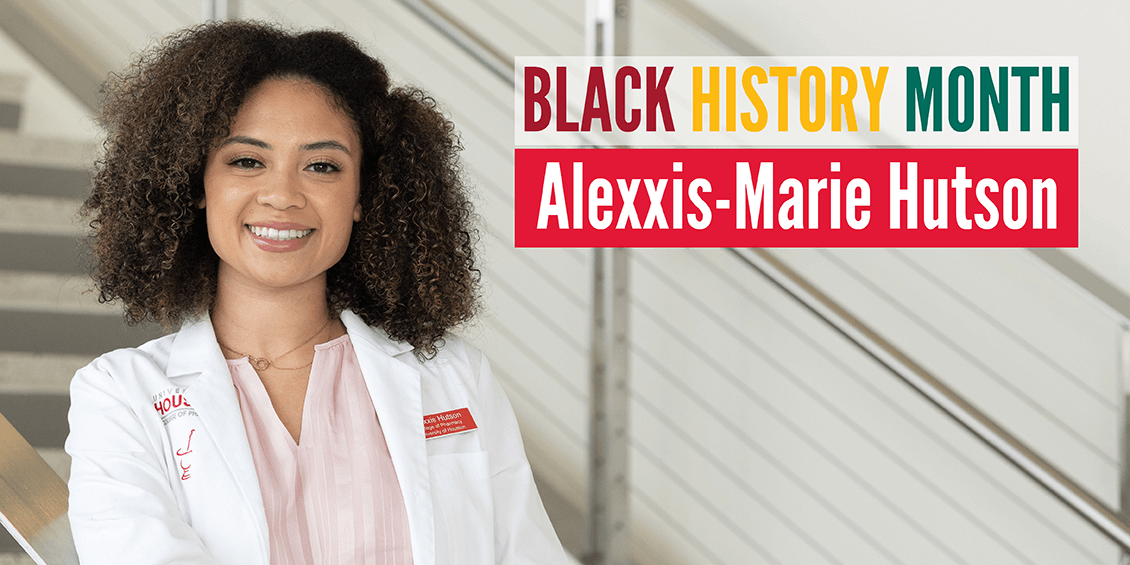 Photo of featured student with "Black History Month" text overlay.