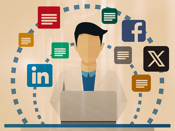 illustration of researcher active on social media