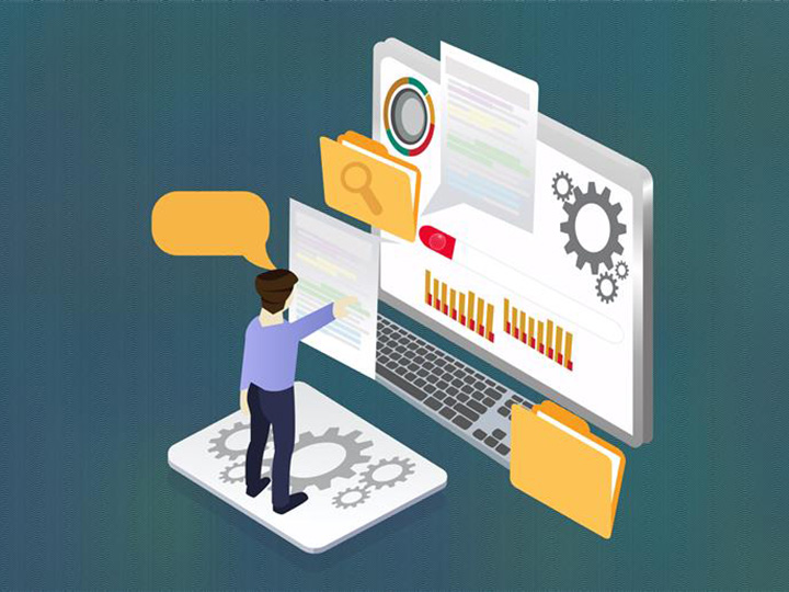 researcher managing online profiles and information - llustration.