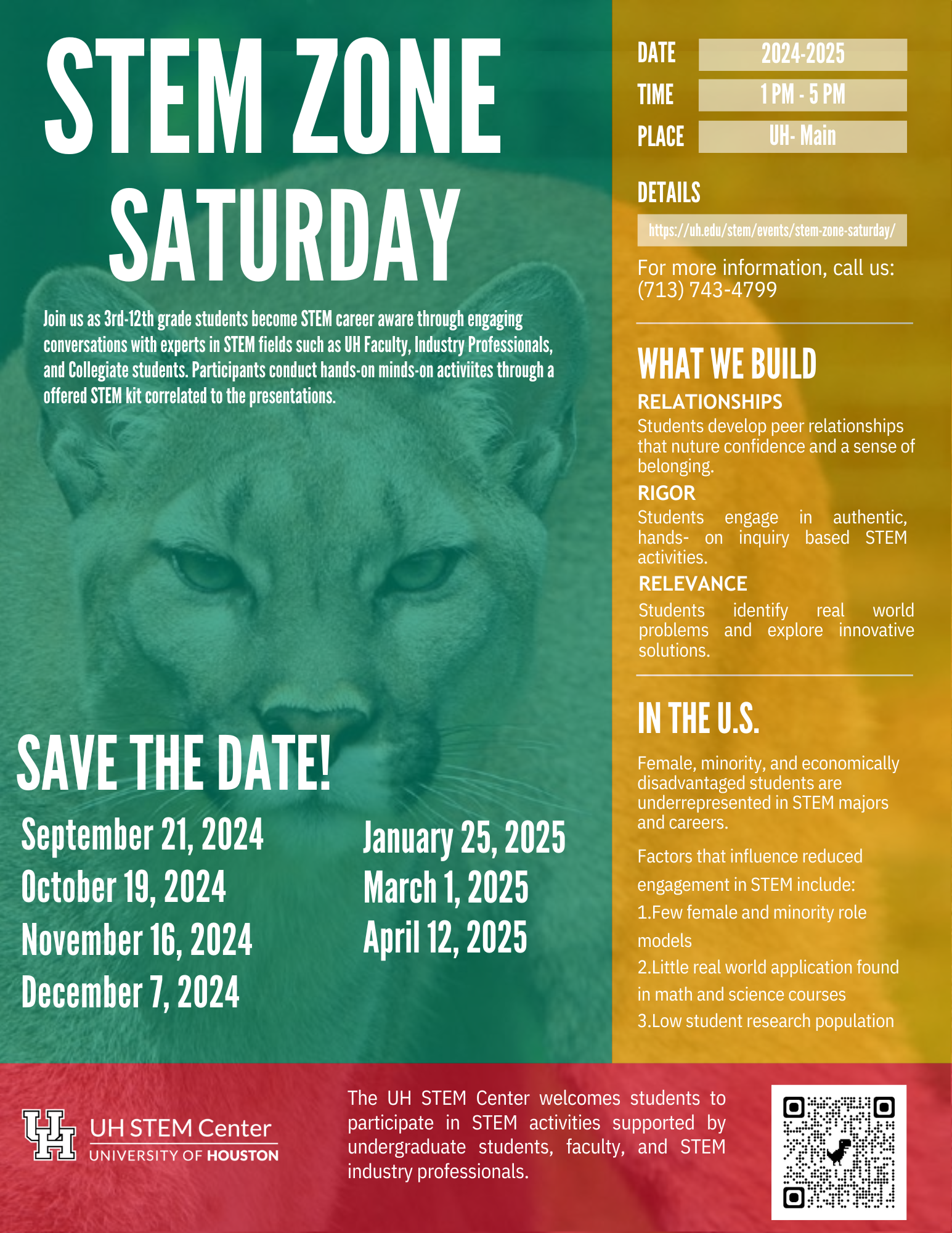 STEM Zone Saturday future event dates flyer. Save the date! 