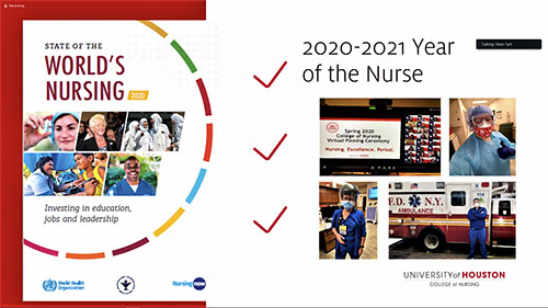 Compliation of images of nurses in  personal protective equipment under the text "2020-2021 Year of the Nurse"