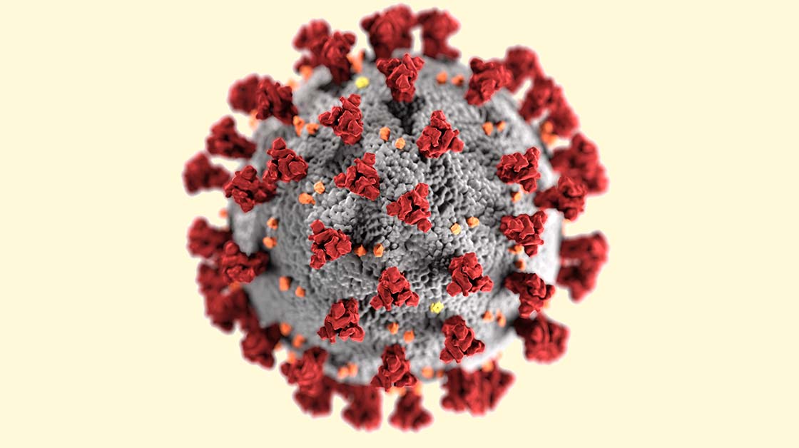 Rendering of a microscopic coronavirus