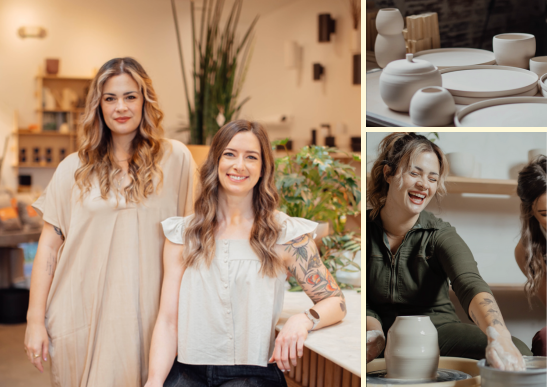 Photo collage of Abbie Edmonson and Jessica Gutierrez, co-founders of HTX Clay.