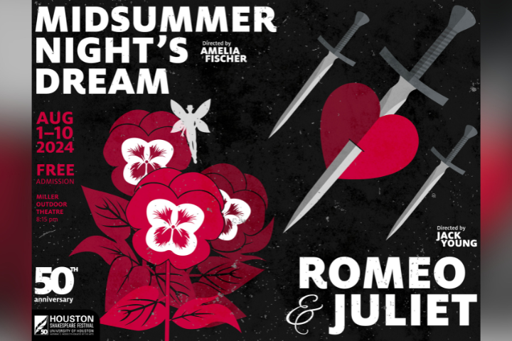 Graphic of the Houston Shakespeare Festival's Midsummer Night's Dream and Romeo & Juliet poster