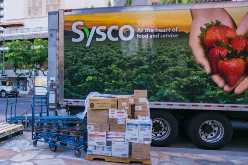 Sysco food truck delivering