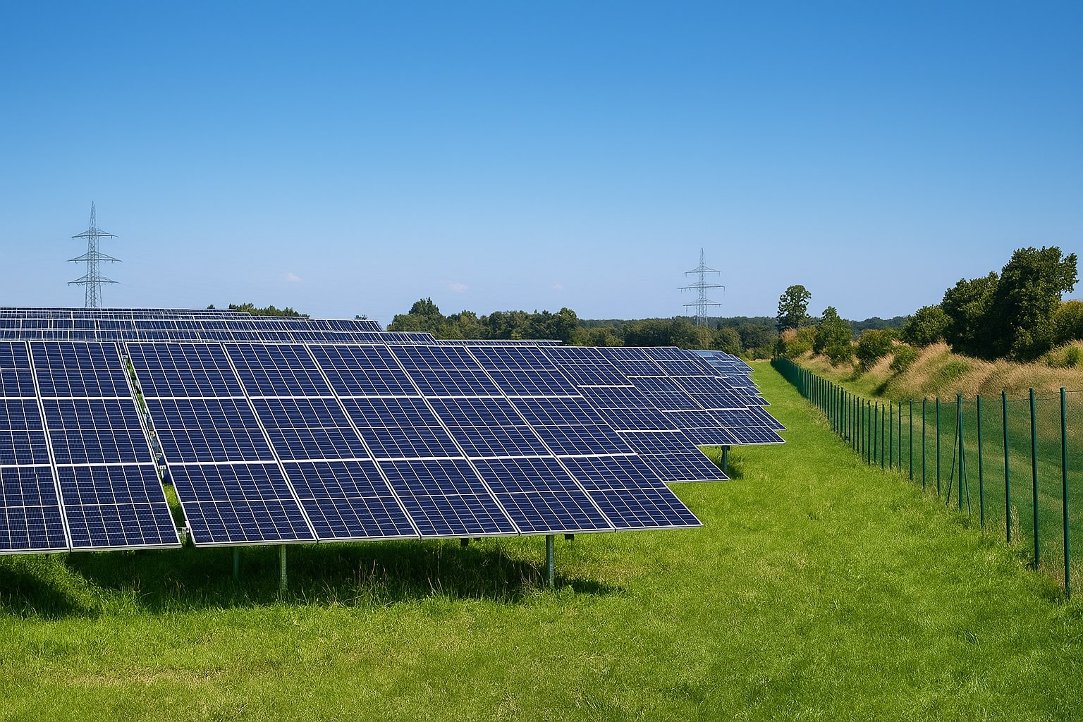 Solar farm under clear skies