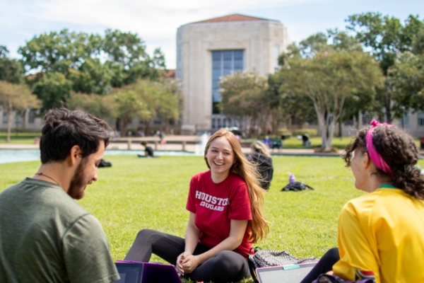students in the plaza