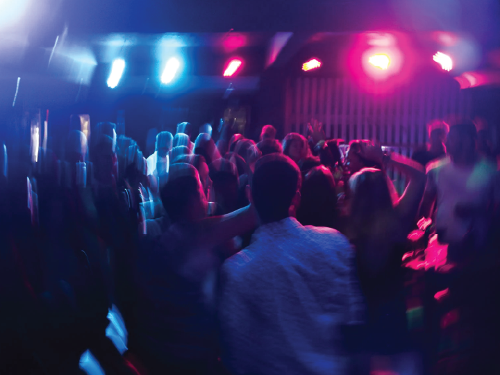 A blurry image of a nightclub